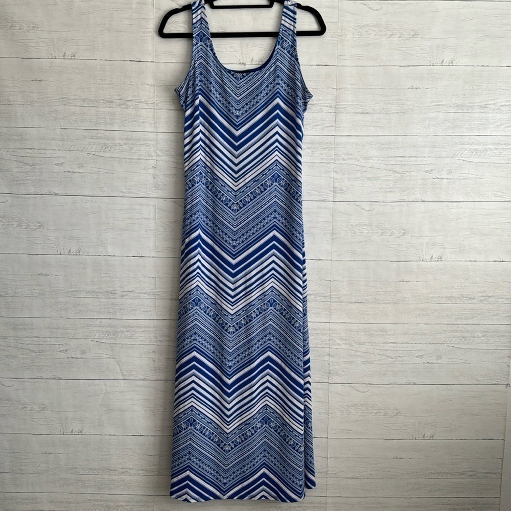 Glamour Blue Striped Pattern Maxi Dress | SIZE 10P